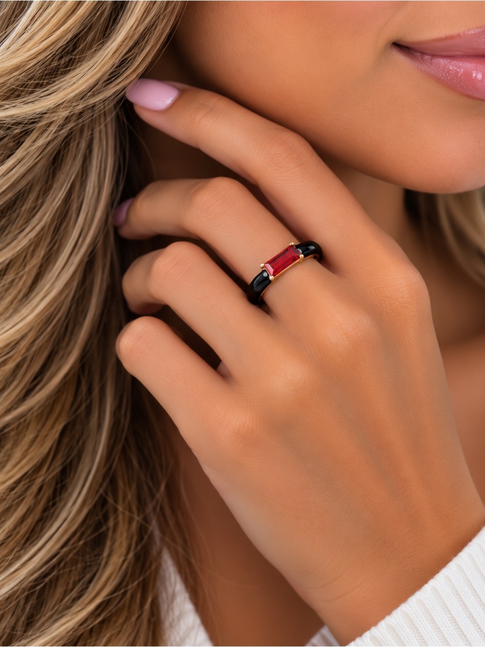 Gold Luxury Baguette Crystal Enamel Ring